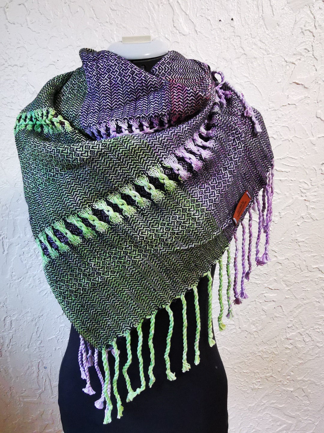 Purple Rainbow Handwoven Scarf in Hand Dyed Cozy Cotton and Silk